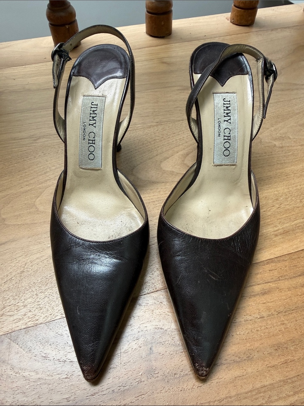 Jimmy Choo Dark Brown Pointed-Toe Slingback Heels